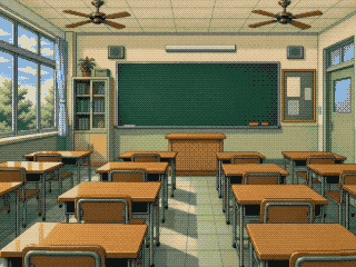 成長曲線物語的校園場景，孩子站在身高隊伍前方