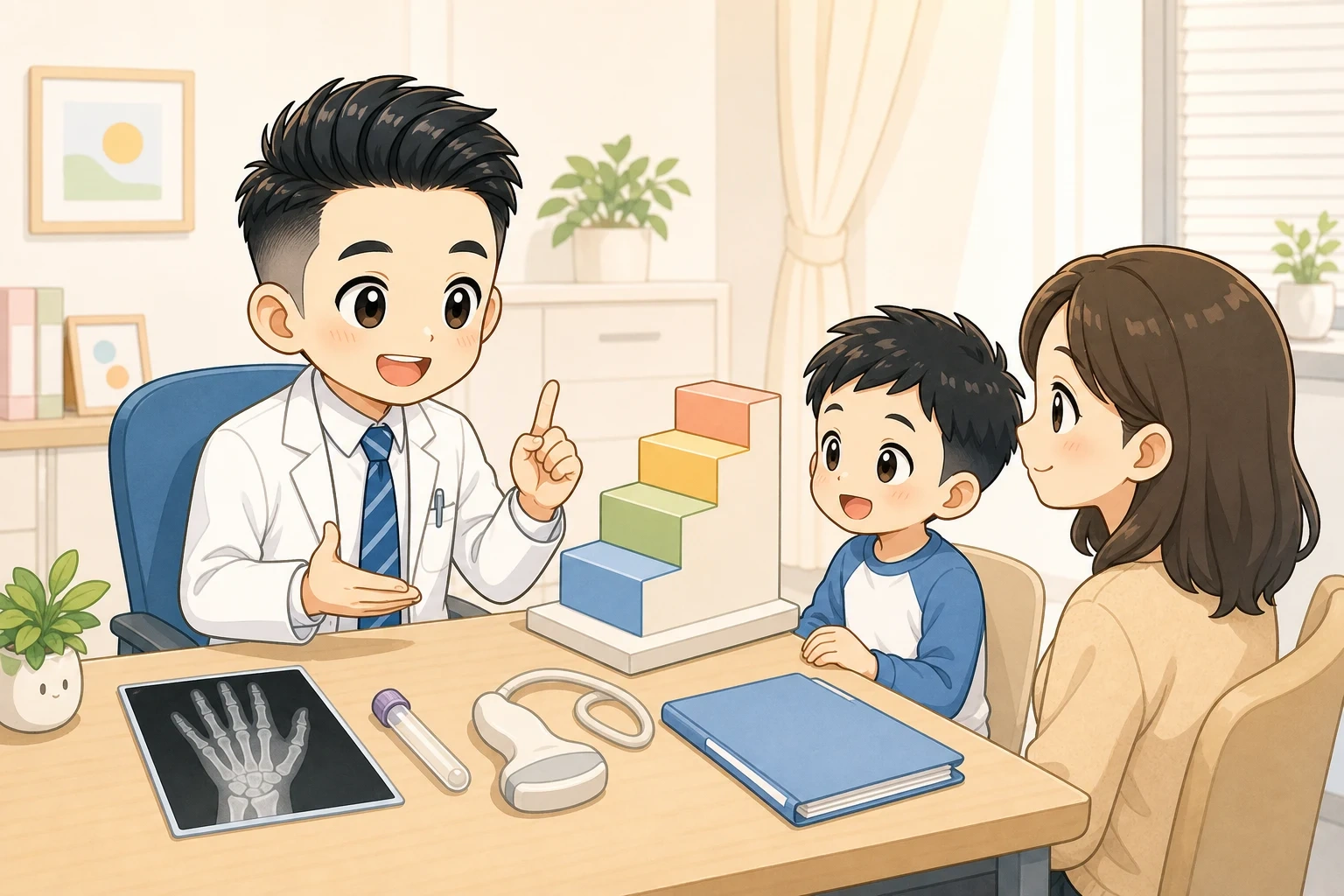 大花醫師說明骨齡 X 光、抽血與分層檢查