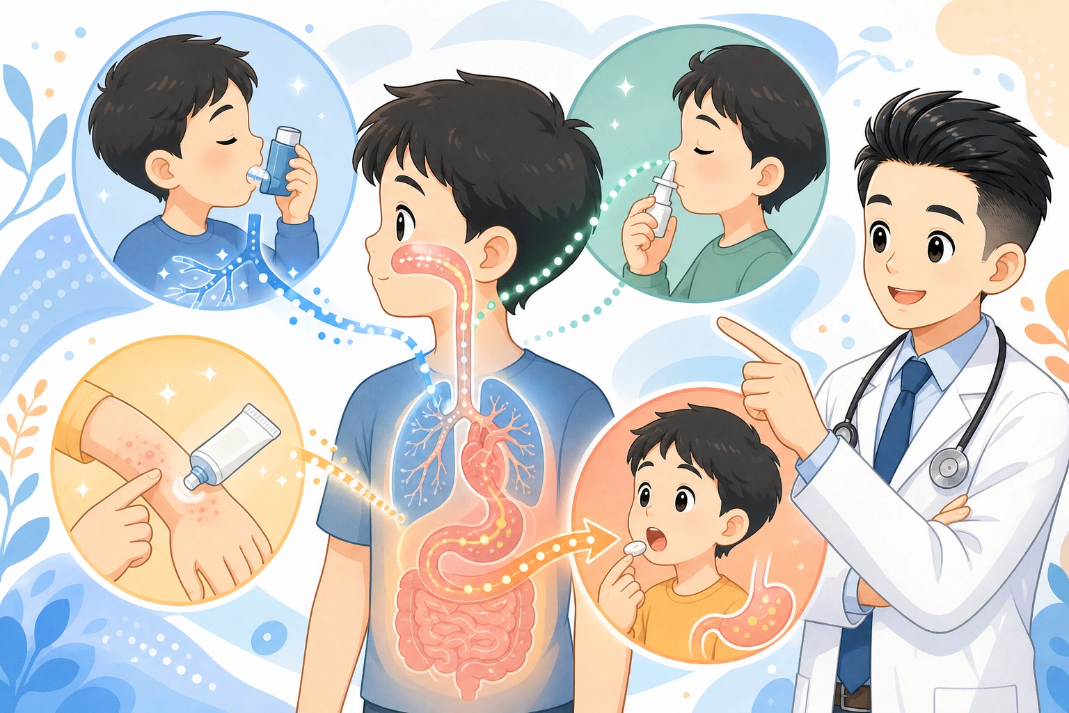 大花醫師整理吸入型、鼻噴劑、外用藥膏與口服類固醇的全身吸收路徑對照